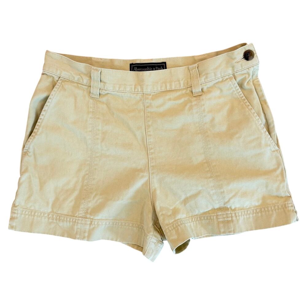 Vintage Abercrombie & Fitch Khaki Tan Cotton Chino Shorts Zipper Women’s Size 8
